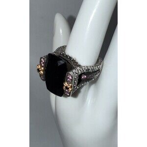 Onyx Sapphire Ring Barbara Bixby Sterling Silver 18K Gold Size 10 Designer